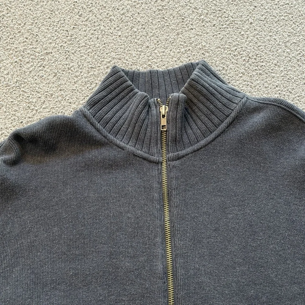 Banana Republic Full Zip Sweater Blue 100% Cotton Knit Mock Neck Cardigan Large